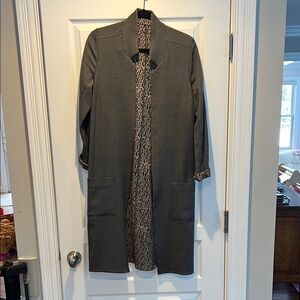 Reversible Leopard/Gray Trench Coat with Streamlined Silhouette and Long Length
